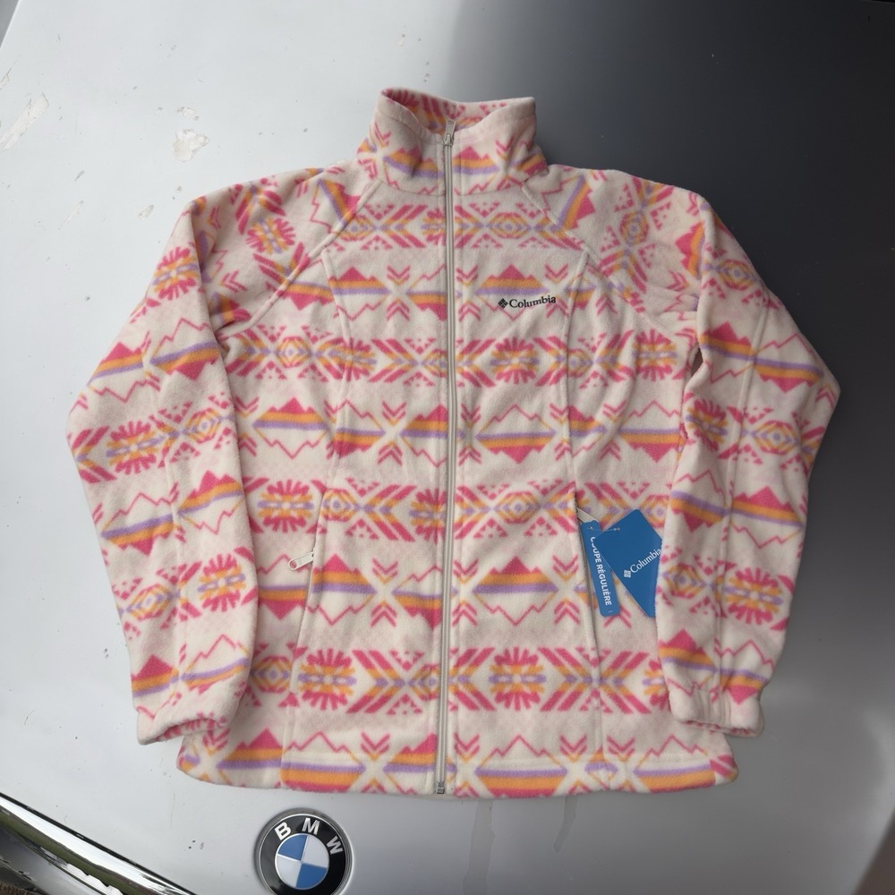 NWT Columbia Benton Springs II Printed Fleece Jacket Full Zip Aztec Pink SZ M